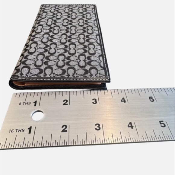 COACH Black Signature Jacquard with Natural Leather Checkbook Cover - Picture 6 of 7
